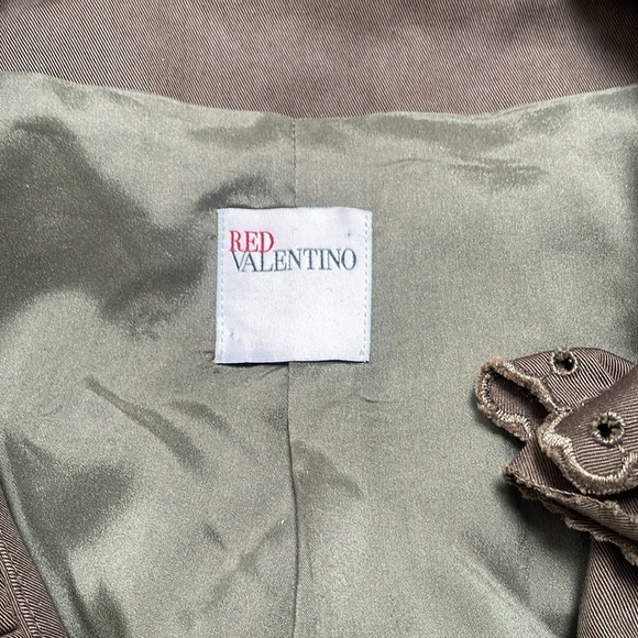 RED VALENTINO womens blazer jacket 2 olive green flared ruffle hem safari - Picture 7 of 14